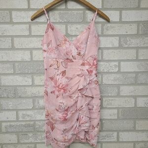 Ever New Pink Floral Ruched Dress Size 0 Petite
